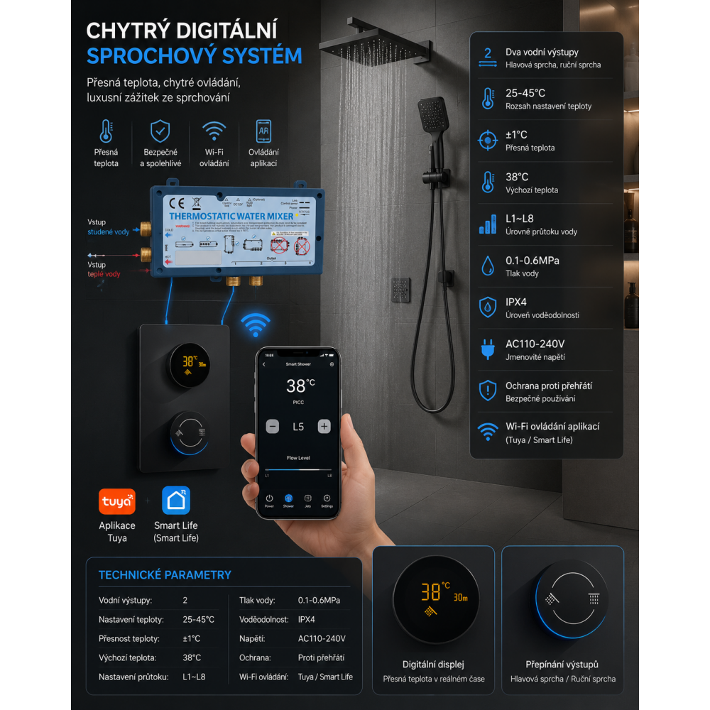 Digitální sprchový systém s Wi-Fi ovládáním - 2kanálový