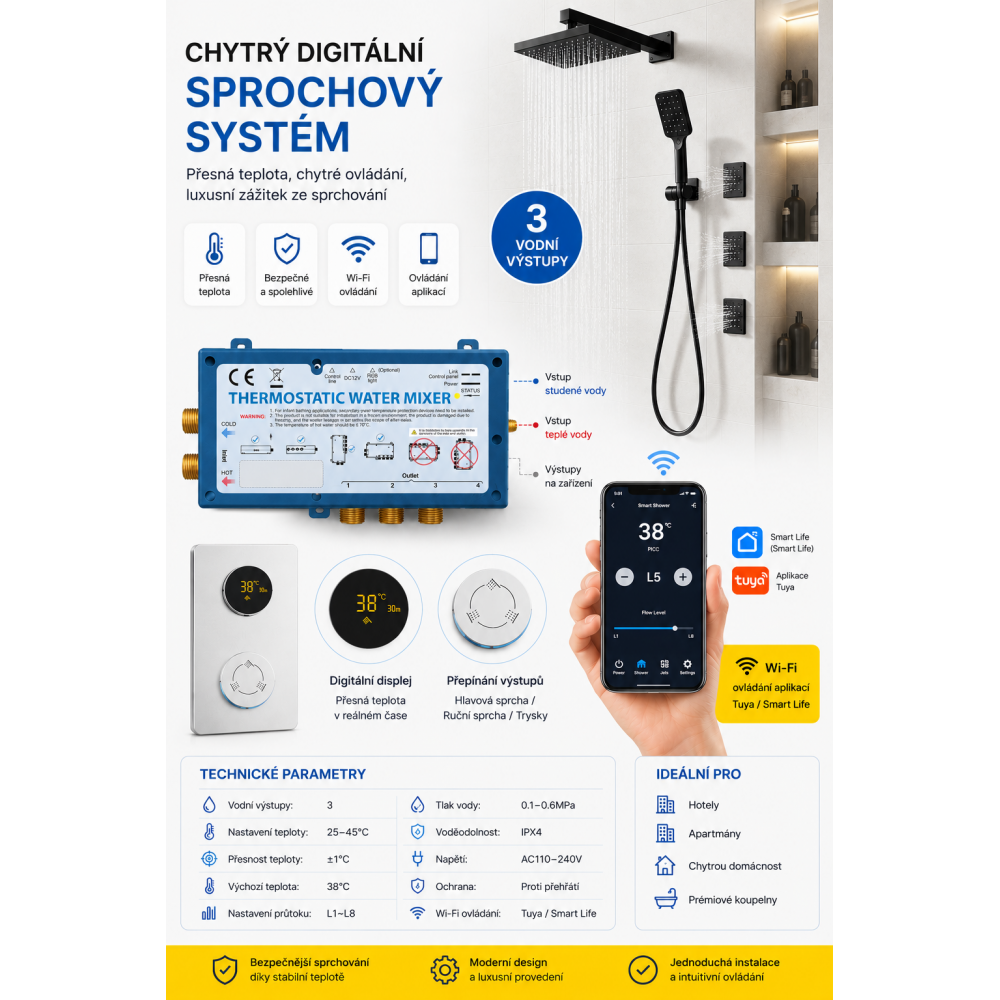 Digitální sprchový systém s Wi-Fi ovládáním - 3kanálový