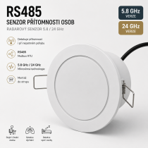 Stropní radarový senzor přítomnosti osob s rozhraním  RS485 Modbus 5.8-24GHz