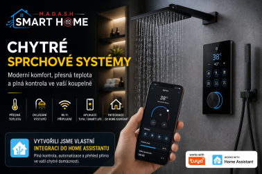 Digitální sprchové systémy s Wi-Fi ovládáním, přesnou regulací teploty a vlastní integrací M.A.D.A.S.H do Home Assistantu.